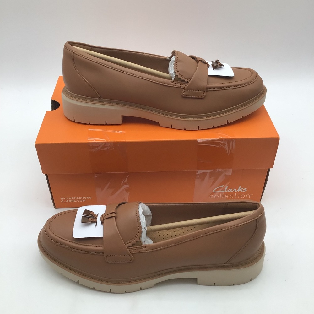 Clarks Westlynn Bella Tan Leather Lug Sole Tassel Loafers Womens Size 8.5 M NEW
